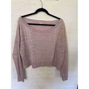 Garage Women’s Sweater Off Shoulder Crop Pink L Coquette Grandmacore Y2K Boho